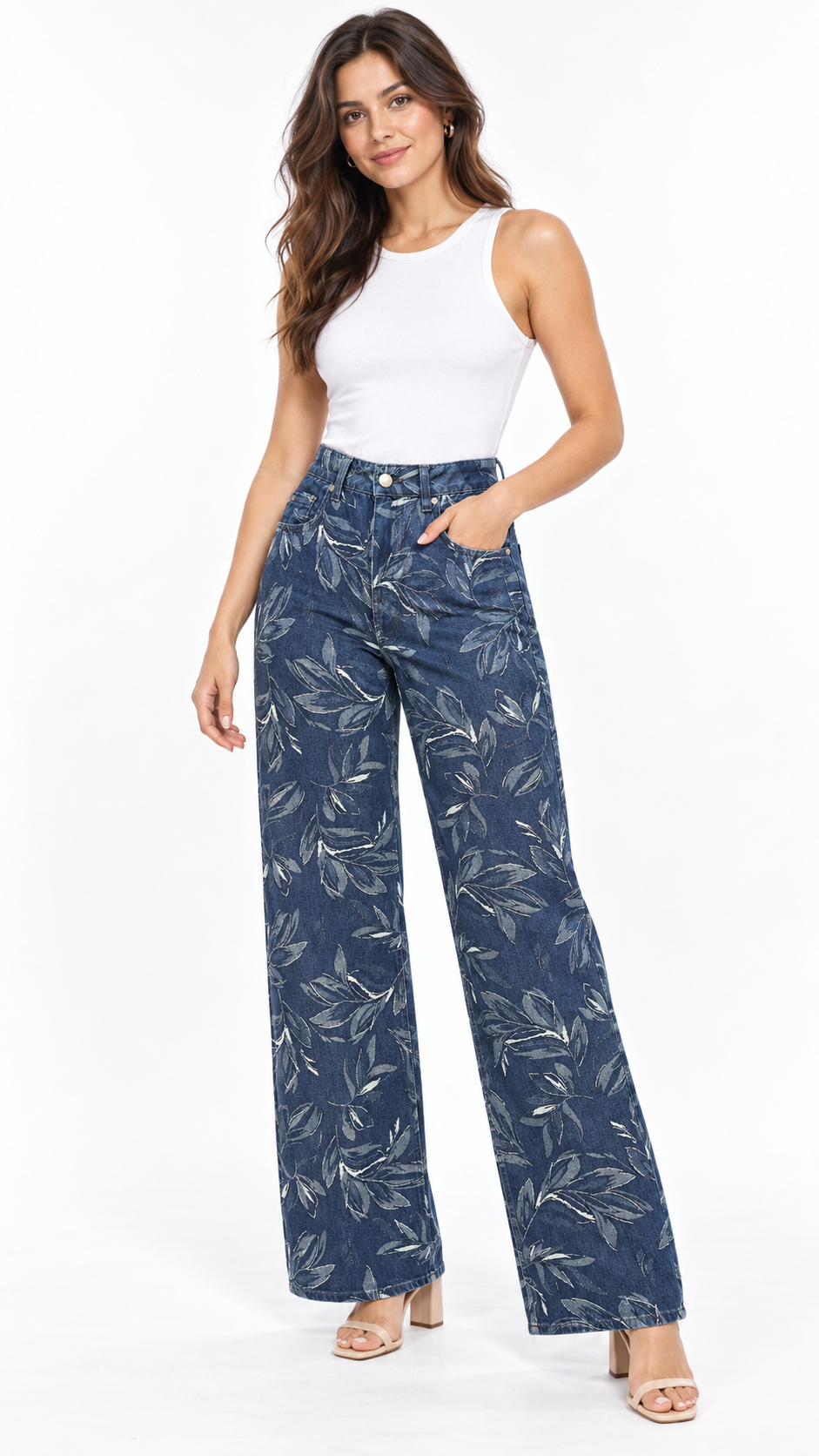Jean Flora Wide Leg Estampado