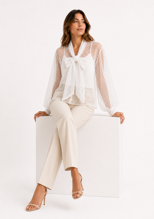 Blusa de Tul con Lunares y Lazo