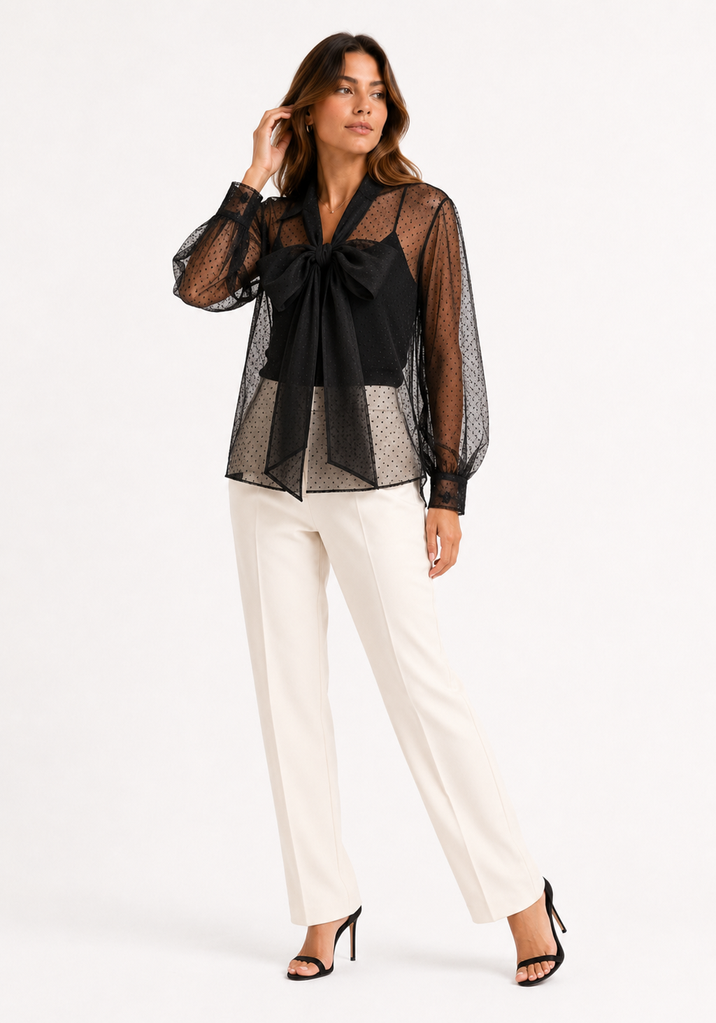 Blusa de Tul con Lunares y Lazo