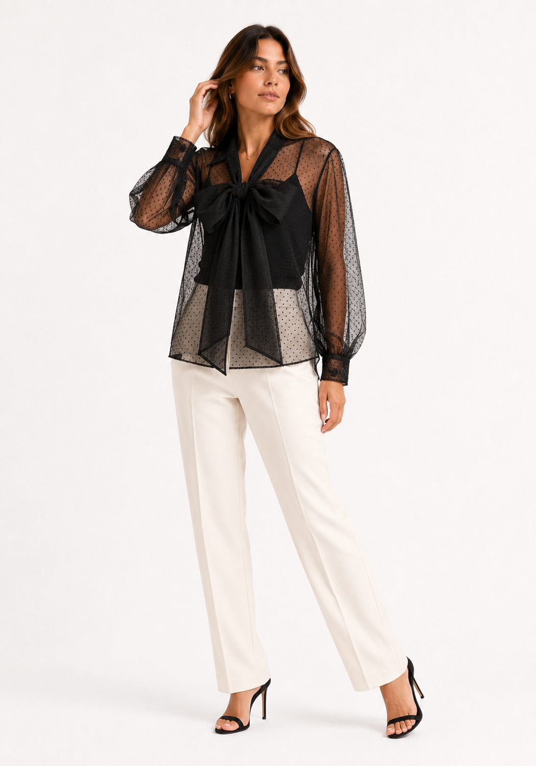 Blusa de Tul con Lunares y Lazo