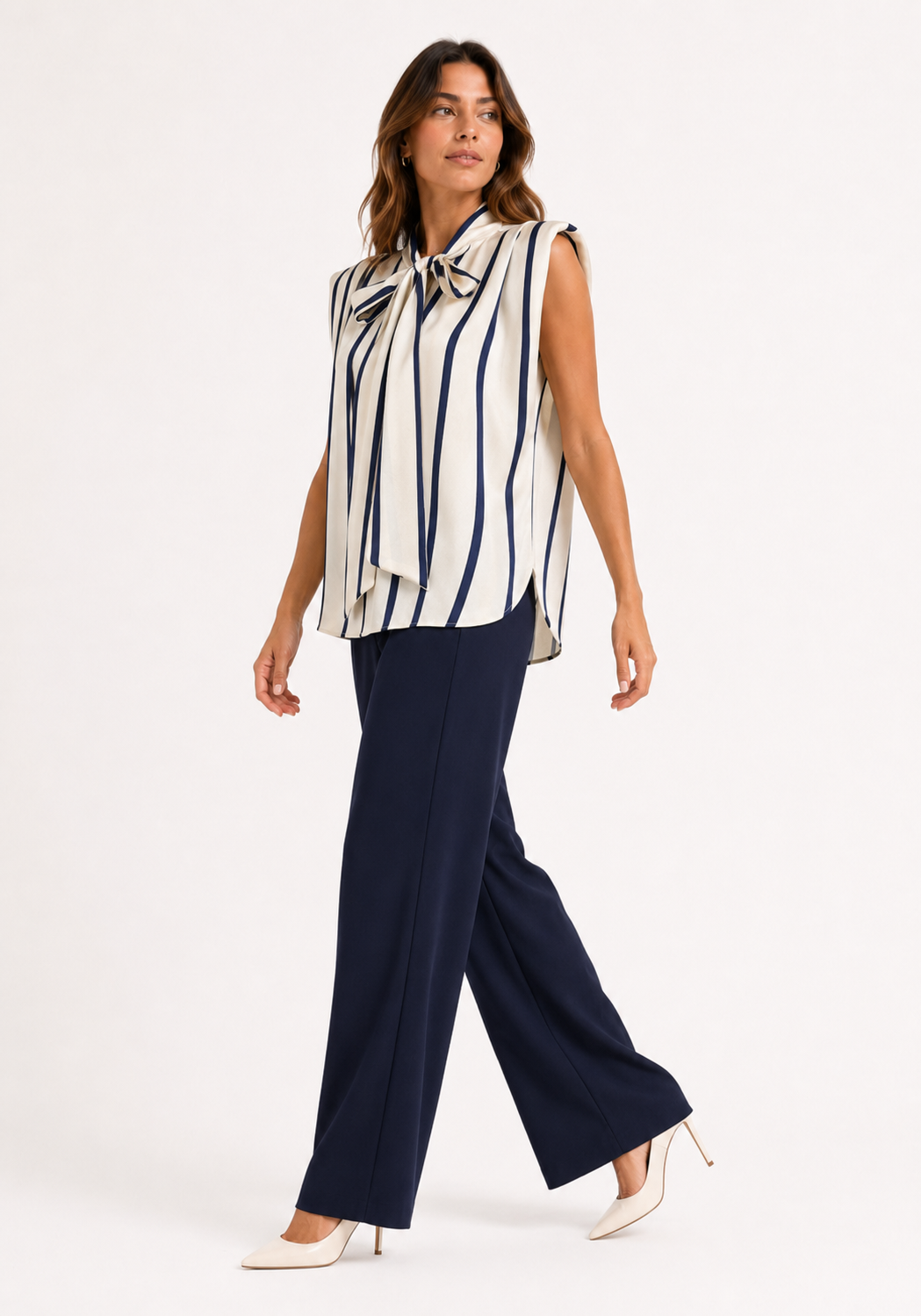 Blusa de Rayas con Hombreras y Lazo